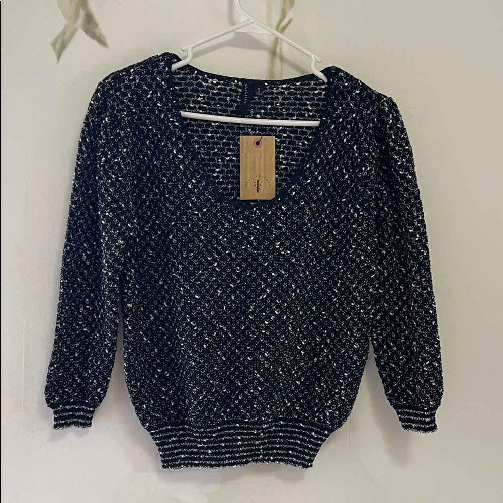 Knot Sisters Black and White V-Neck Sweater